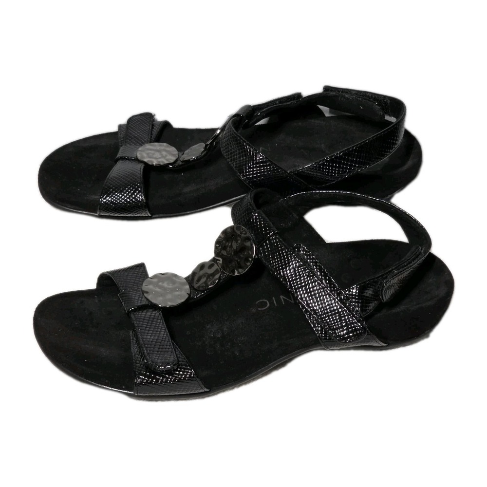 Vionic‎ Farra Lizard Sandals Womens Size 7 Black Medallion Strappy Thong